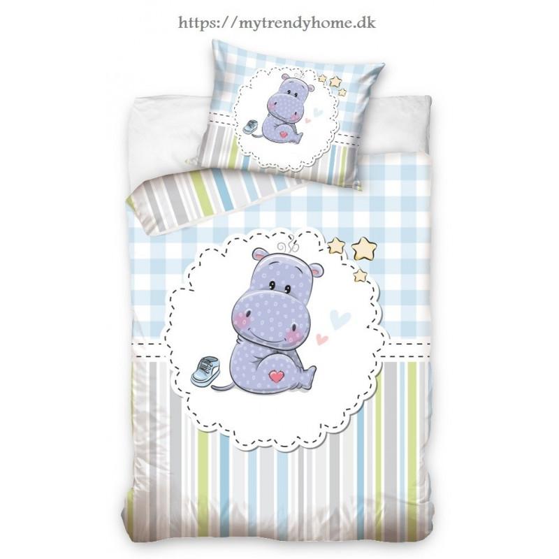 Junior sengesæt Gippo blå med Hippopotam fra MyTrendyHome. dk
