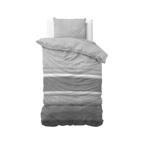 Flonel sengesæt Stone Stripe Grey med stribet mønster fra MyTrendyHome.dk