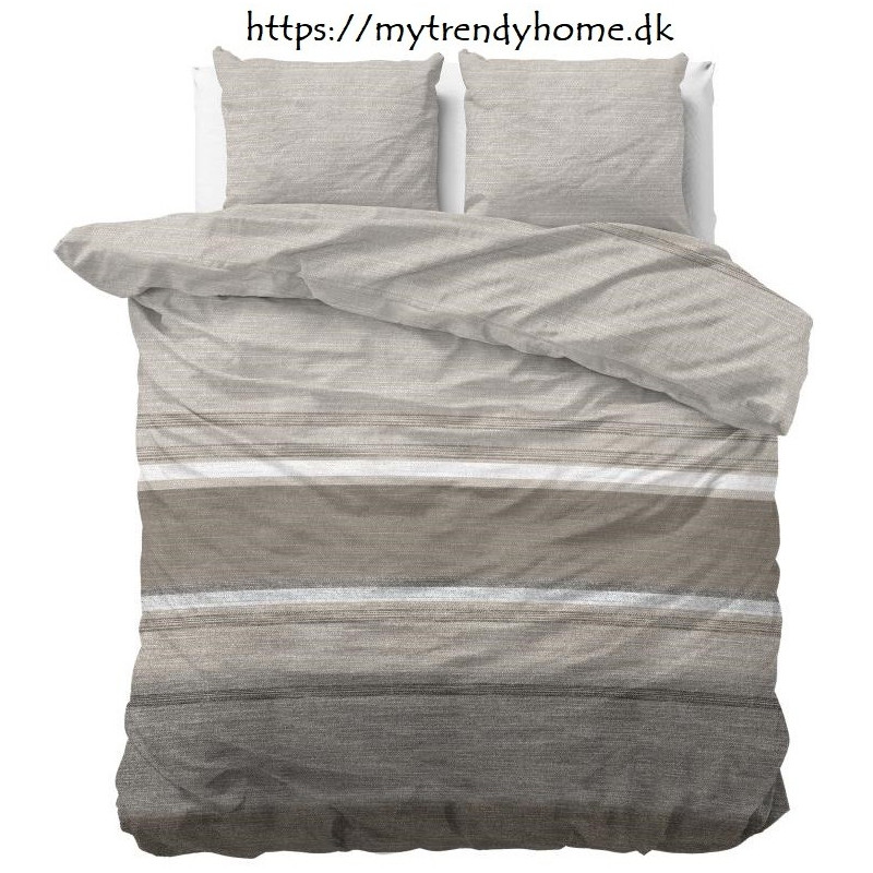 Flonel sengesæt Stone Stripe Taupe med stribet mønster fra MyTrendyHome