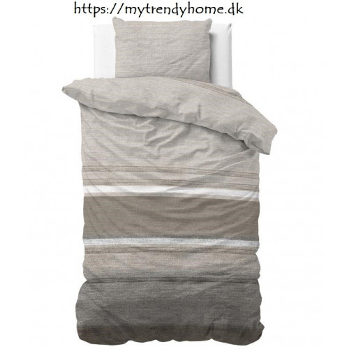 Flonel sengesæt Stone Stripe Taupe med stribet mønster fra MyTrendyHome