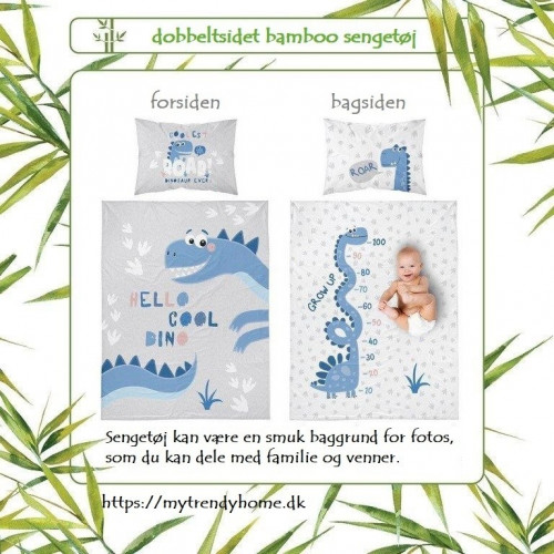 Dobbeltsidet Bambus sengetøj Dino Blå fra MyTrendyHome. dk
