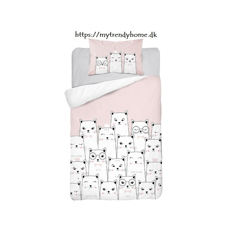 Dobbeltsidet sengetøj Katte pink fra MyTrendyHome. dk