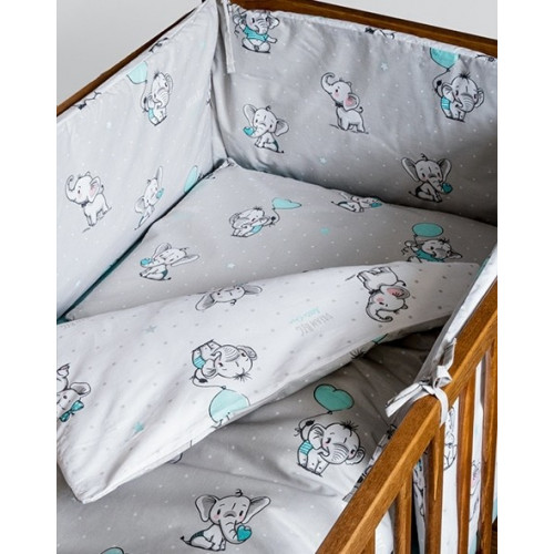 Dobbeltsidet sengetøj med sengerand Søde Elefanter Mint - MyTrendyHome