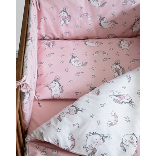 Dobbeltsidet sengetøj med sengerand Unicorn Pink - MyTrendyHome.dk
