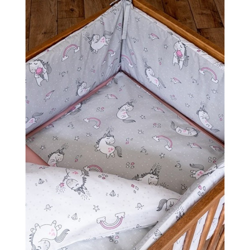Dobbeltsidet sengetøj med sengerand Unicorn Grey - MyTrendyHome.dk