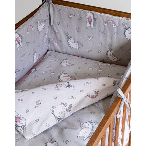 Dobbeltsidet sengetøj med sengerand Unicorn Grey - MyTrendyHome.dk