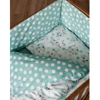 Double sided bedding + bumper Little Cats Green - MyTrendyHome.dk