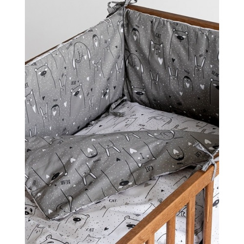 Dobbeltsidet sengetøj med sengerand Cats Grey - MyTrendyHome.dk