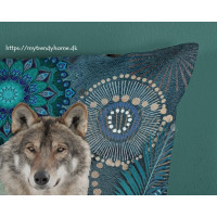 Flonel sengesæt Wolf Petrol med Ulv mandala ornament fra MyTrendyHome.dk
