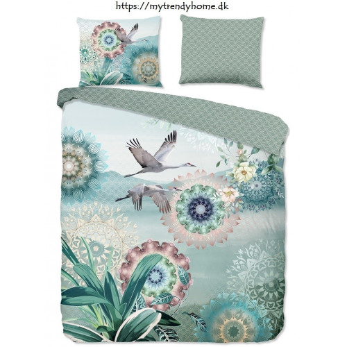 Bomuldssatin sengetøj Kimora med fugl og mandala fra MyTrendyHome.dk