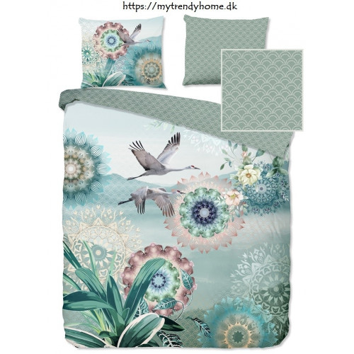 Bomuldssatin sengetøj Kimora med fugl og mandala fra MyTrendyHome.dk