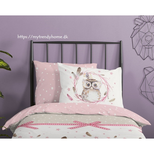 Flonel sengesæt Owl Pink med Ugle 100% bomuld fra MyTrendyHome.dk
