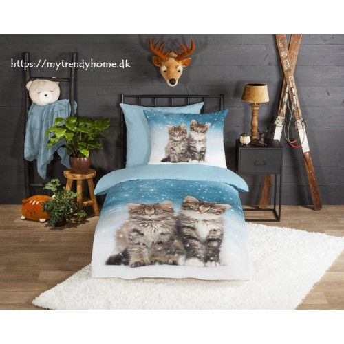 Flonel sengesæt Family med lille katte fra MyTrendyHome.dk