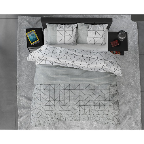 Flonel sengesæt Gino Grey med geometrisk mønste fra MyTrendyHome.dk