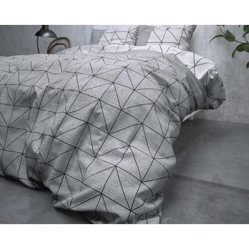 Flonel sengesæt Gino Grey med geometrisk mønste fra MyTrendyHome.dk