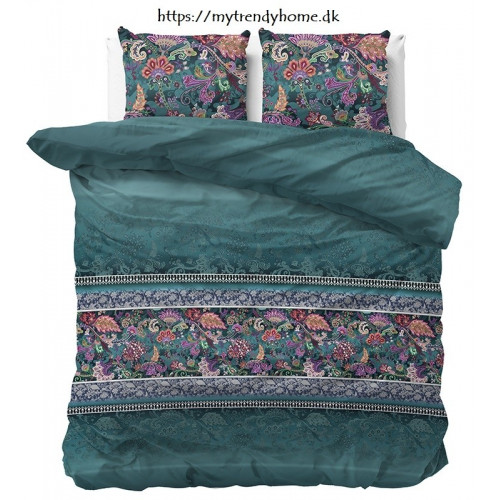 Billigt sengetøj Paisley Green i bomuld  med orientalsk ornament på striben fra  MyTrendyHome.dk