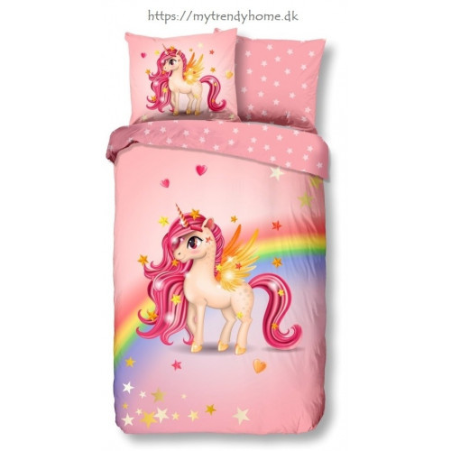 Børnesengetøj Unicorn pink med Enhjørnet og regnbue fra MyTrendyHome