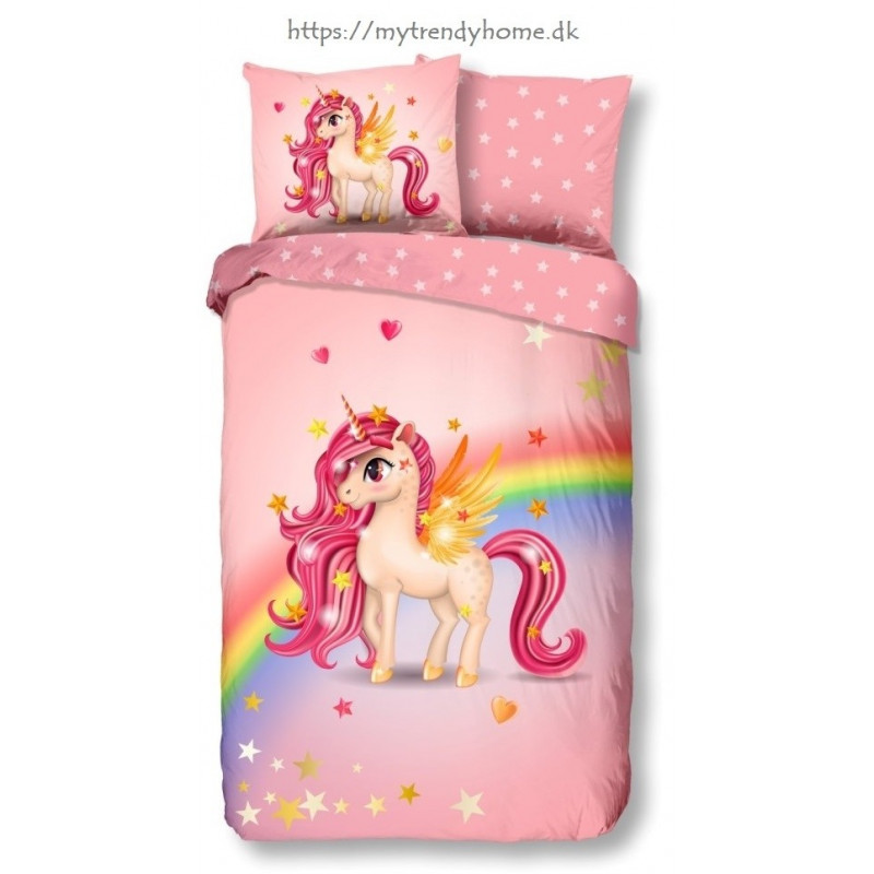 Børnesengetøj Unicorn pink med Enhjørnet og regnbue fra MyTrendyHome