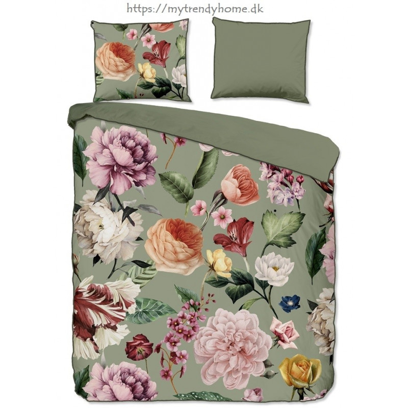 sengetøj Fiori Green med roser blomster - MyTrendyHome.dk