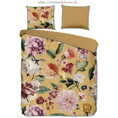 Bomuldssatin sengetøj Fiori Ocher med roser blomster - MyTrendyHome.dk
