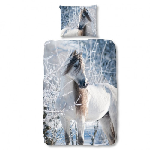 Bomulds Flonel sengesæt White Horse med Hvid heste fra MyTrendyHome.dk