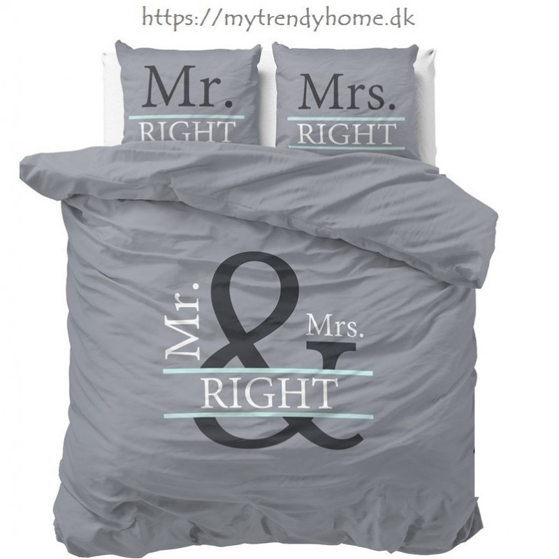 Sengesæt Mr and Mrs Right Grey i 100% bomuld fra MyTrendyHome.dk