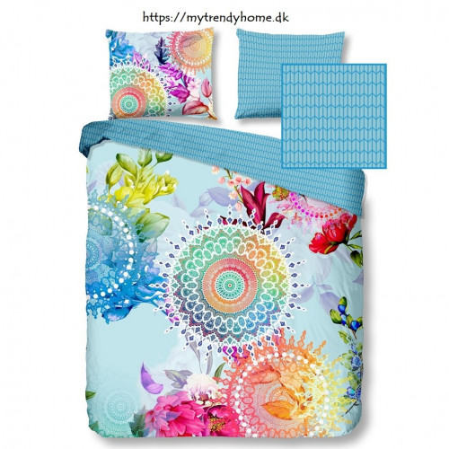 Flonel sengesæt Aurora Blue med blomster og mandala fra MyTrendyHome