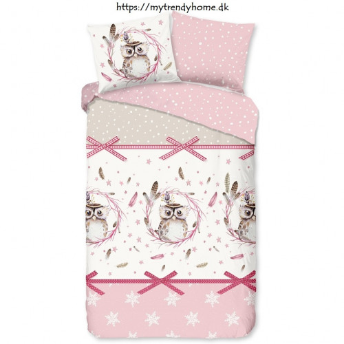 Flonel sengesæt Owl Pink med Ugle 100% bomuld fra MyTrendyHome.dk