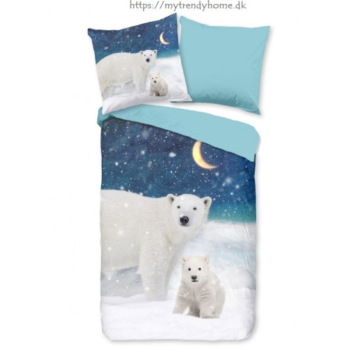 Flonel sengesæt Polar Bear med isbjørn fra MyTrendyHome.dk