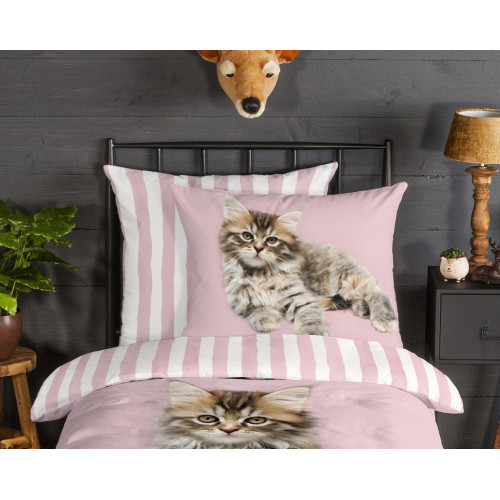 Flonel sengesæt Cat med lille katte fra MyTrendyHome.dk