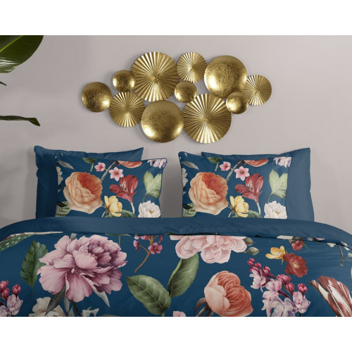 Bomuldssatin sengetøj Fiori Navi Blå med roser blomster - MyTrendyHome.dk