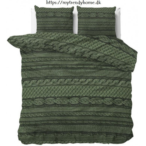 Flonel sengesæt Olive knits Green med strik mønster fra MytrendyHome