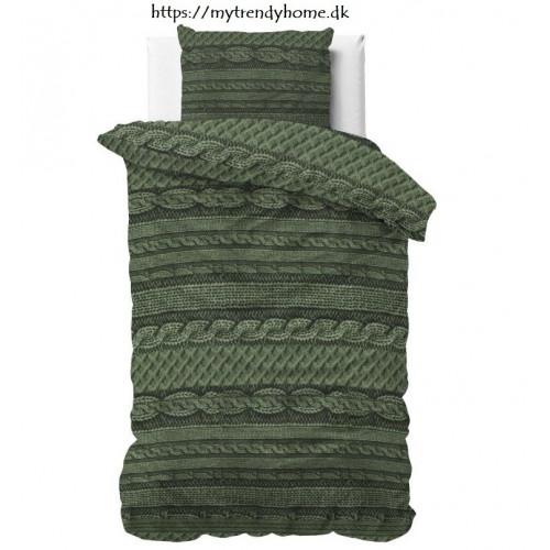 Flonel sengesæt Olive knits Green med strik mønster fra MytrendyHome