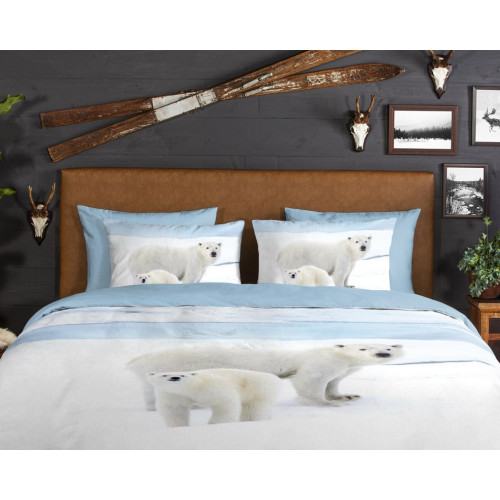 Flonel sengesæt Polar Bear, Blue med isbjørn fra MyTrendyHome.dk
