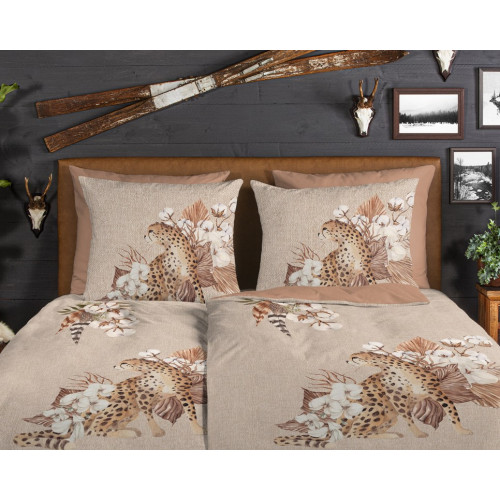Flonel sengetøj Chevi Sand  med Blade, blomster og leopard fra MyTrendyHome.dk
