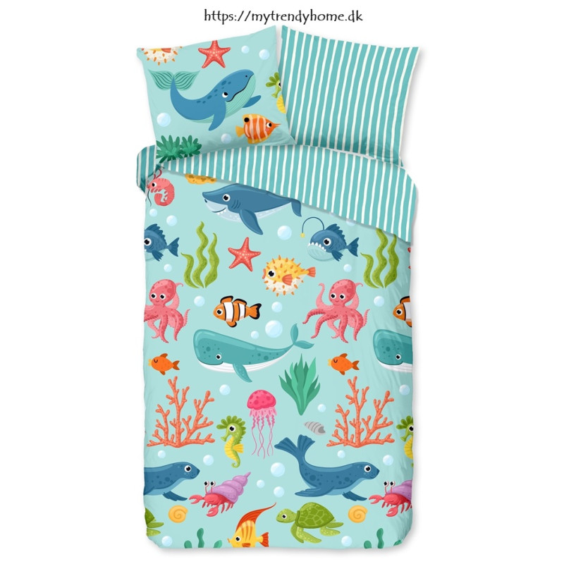 Junior sengetøj Ocean i ren bomuld med havdyr fra MyTrendyHome.dk
