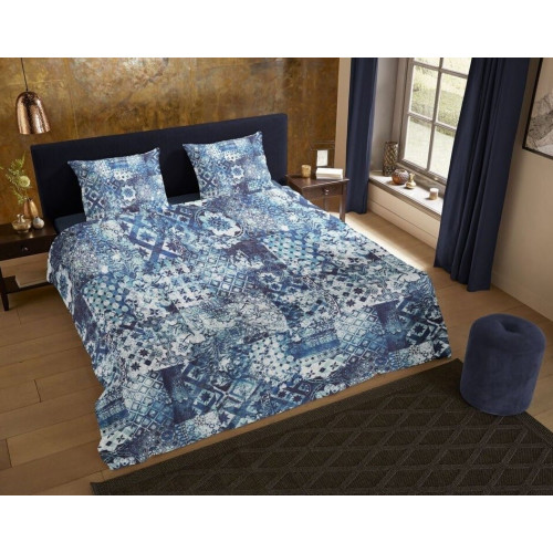 Bomuldssatin sengetøj Ernesto Blå med orientalske mønster fra MyTrendyHome.dk