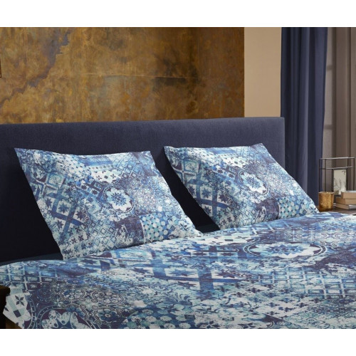 Bomuldssatin sengetøj Ernesto Blå med orientalske mønster fra MyTrendyHome.dk