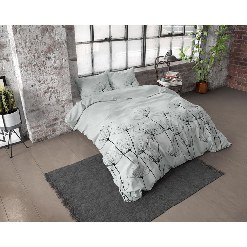 Flonel sengesæt Jaelyn Grey med enggræs mønster på fra MytrendyHome.dk