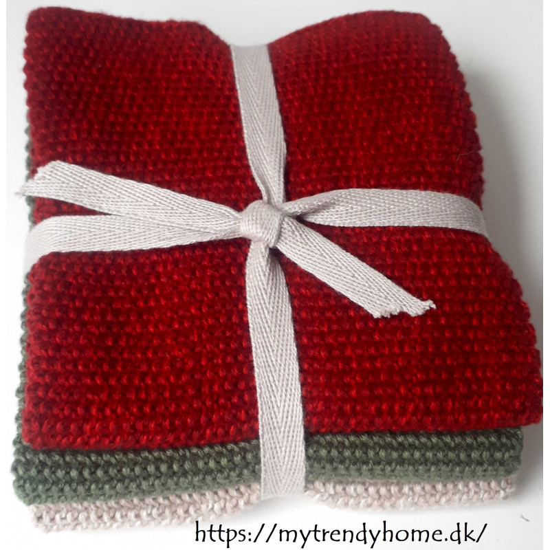 Knitted crochet cloth in pearl knit 3-pack Merry Christmas