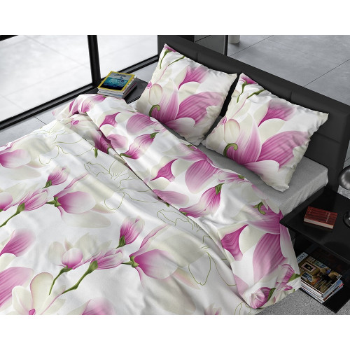 Flonel sengesæt Olivia White med magnolie blomster fra MyTrendyHome.dk