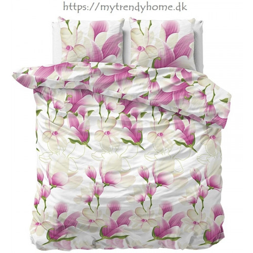 Flonel sengesæt Olivia White med magnolie blomster fra MyTrendyHome.dk