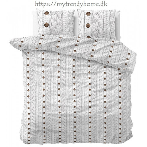 Flonel sengesæt Knit Buttons White  fra MyTrendyHome.dk