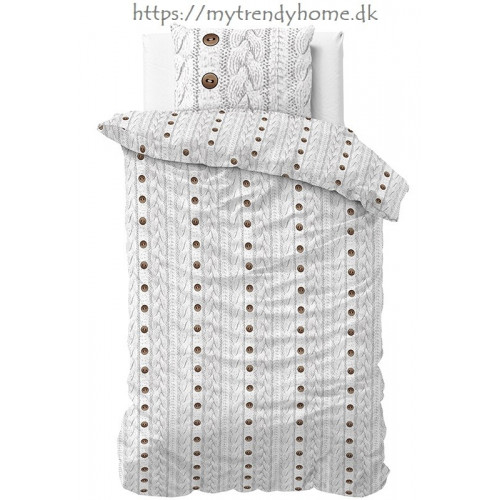 Flonel sengesæt Knit Buttons White  fra MyTrendyHome.dk